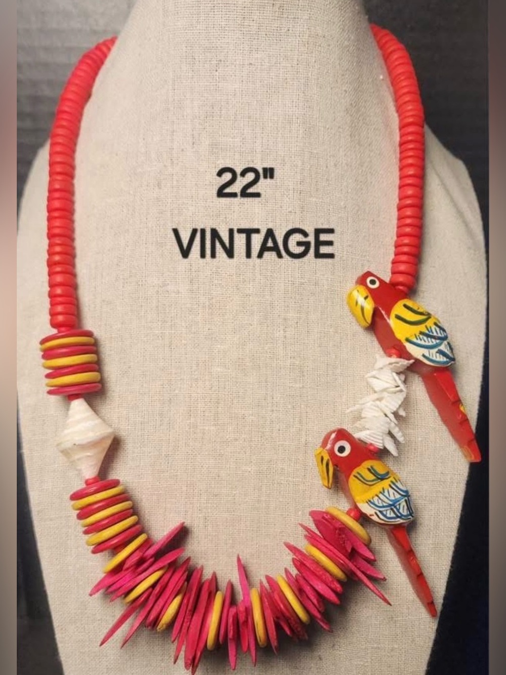 206. Vintage Hand-Painted Parrot Bead Necklace